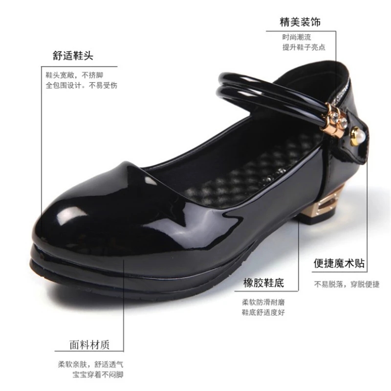 New 2019 Children Princess Shoes Girls Bright Diamond Wedding Party Kids Dress for White black School |