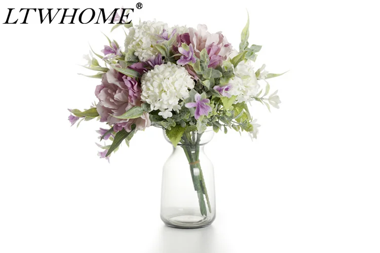

LTWHOME Artificial Flowers Silk Bouquet with Peony, Hydrangea, Orchid for Home Hotel Wedding Decoration, Part Number AFHP