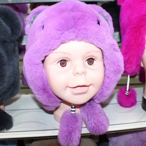 Linhaoshengyue  Natural Rex  Rabbit Skin Cap For Baby  Little Bear  Lovely and Warm