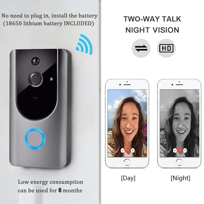 Беспроводной дверной звонок для умного дома Wi-Fi 720P HD камера МП ночное видение