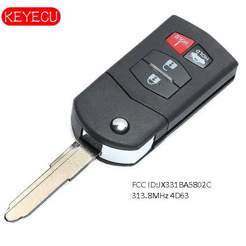 

Запасной ключ Keyecu 313,8 МГц 4D63, раскладной дистанционный ключ с 4 кнопками для Mazda 6 RX-8 FCC ID: JX331BA5802C