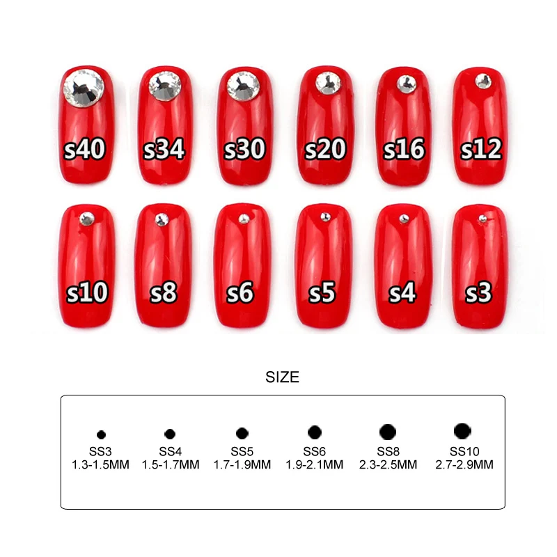 Все размеры черные стразы для дизайна ногтей Стразы без горячей фиксации DIYNail Art