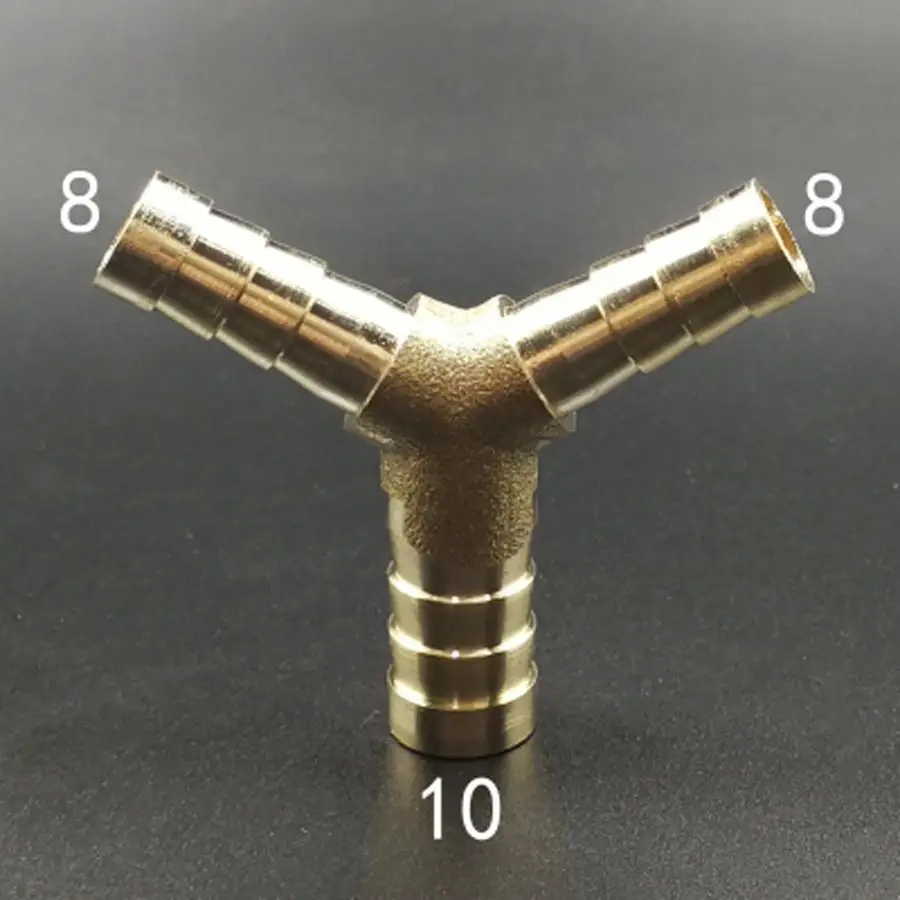 

Brass Hose Barb Reducer Fitting Y Shaped 3 Way Splitter 10-8-8mm Water Gas