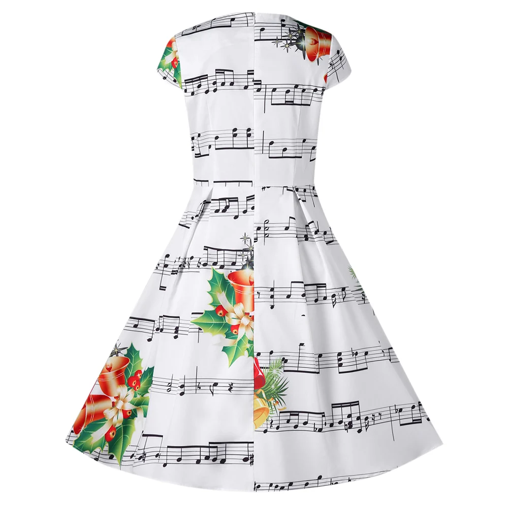 Wipalo Christmas Sweetheart Neck Music Note Print Dress Women Dresses Audrey Hepburn Robe Retro Vestidos 2XL | Женская одежда