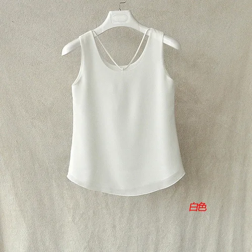Белый Fashion Brand Women Tanks Top Summer Sexy Shirt Camis Plus Size Sleeveless Blouse Double Layer Chiffon Blouses - Цвет: Белый