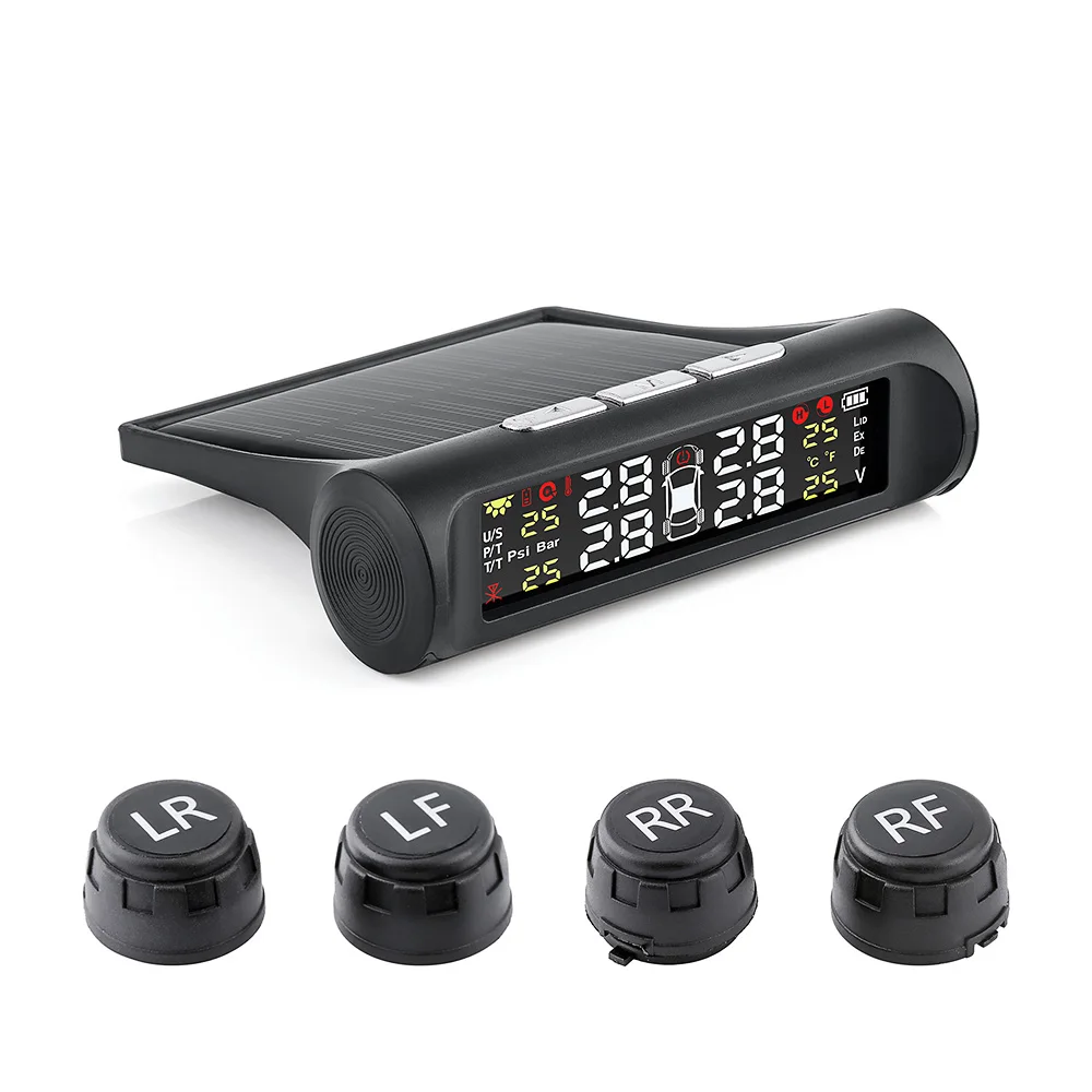 Солнечная энергия USB TPMS автомобильная система контроля давления в шинах LCD 4
