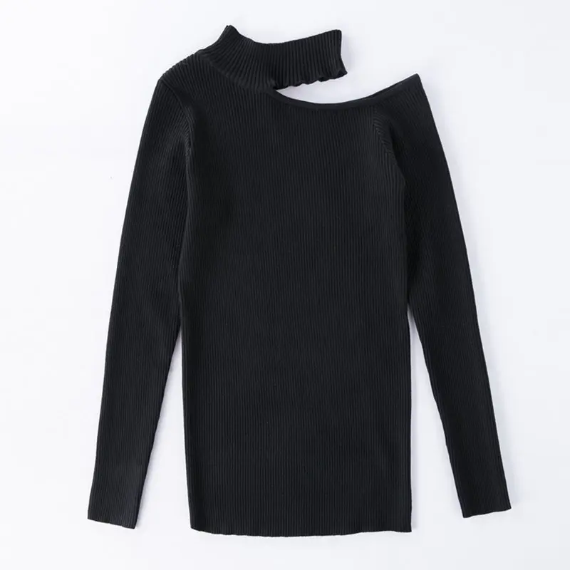Spring Autumn Women Knitting Jumper Pullover Black Long Sleeve Half Collar Chunky Choker Sexy Sweaters Knitted pull femme | Женская