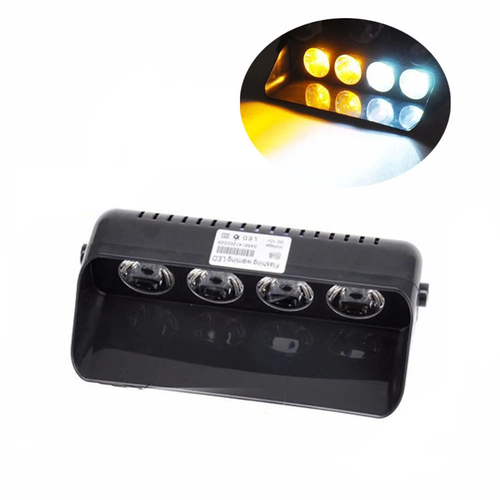 

HEHEMM 4 LED Strobe Warning Light Car LED Flashing Lamp for Emergency Vehicles Dashboard Amber White