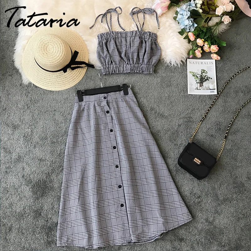 Женский комплект из 2 предметов Tatria летний сексуальный топ без рукавов + юбка до