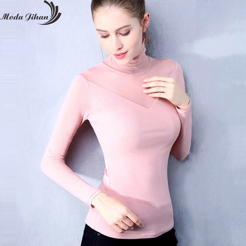 Moda Jihan Женская сетчатая нижняя рубашка растягивающийся высокий воротник