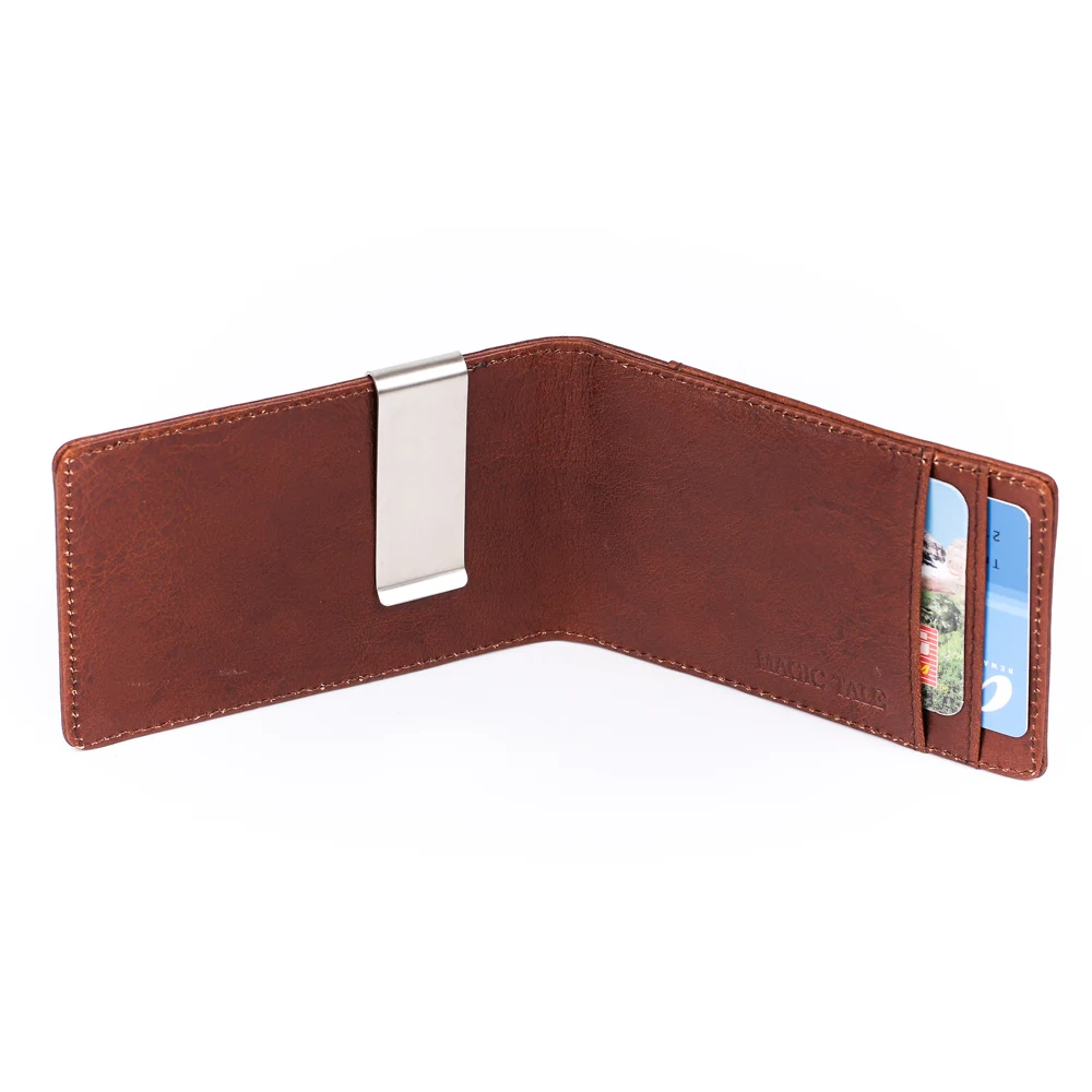 Зажим для денег мужчин из натуральной коровьей кожи кошелек нержавеющей стали