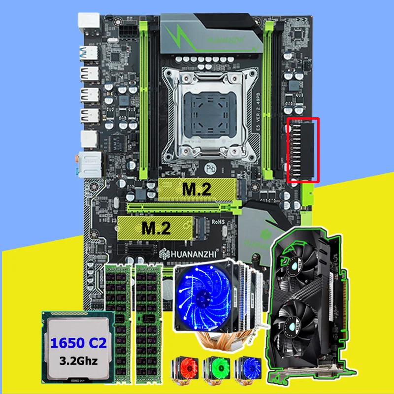 HUANAN Чжи X79 Pro Материнская плата с двумя M.2 видео слот карты GTX1050Ti 4G Процессор Xeon E5 1650 3,2 ГГц охладитель Оперативная память 16G(2*8G) ECC REG