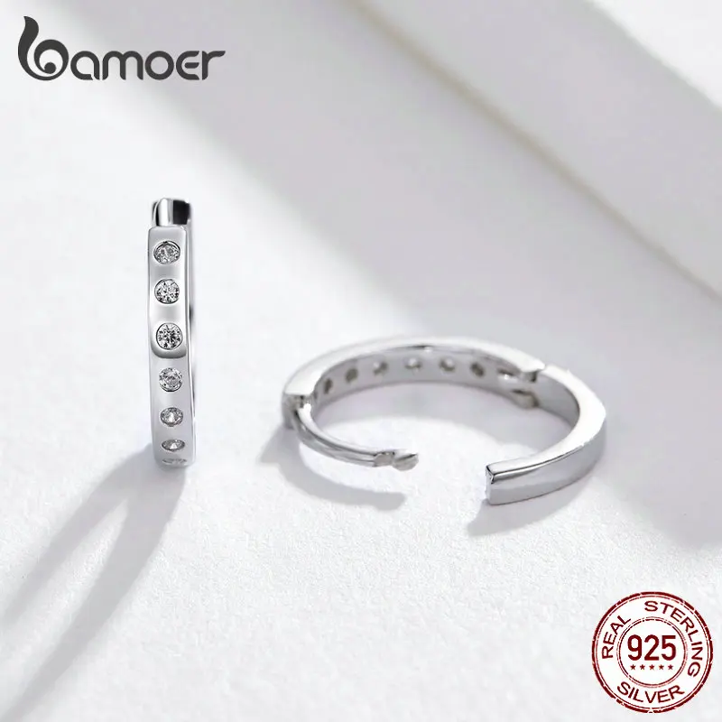 BAMOER серьги-кольца для женщин, 925 пробы, серебро, Минималистичная, простая круглая серьга, Настоящее серебро, корейская мода, ювелирные изделия BSE101