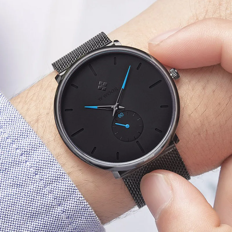Мужские синие ультратонкие часы из нержавеющей стали мужские классические