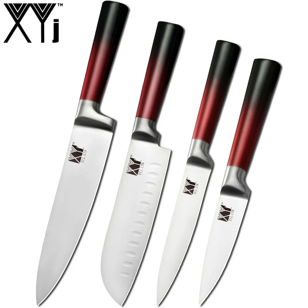 4 pcs set XYj лучшее качество набор кухонных ножей 3Cr13mov из нержавеющей стали набор поварских ножей ультра острое лезвие кухонные столовые приборы инструменты для приготовления пищи распродажа - Цвет: 4 pcs set