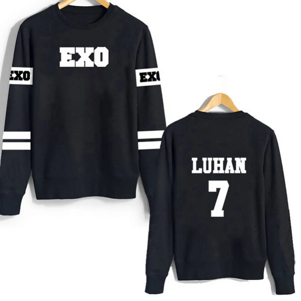 2018 Новый Kpop EXO женский кофта с капюшоном Толстовка Suho Sehun Luhan черный осенний
