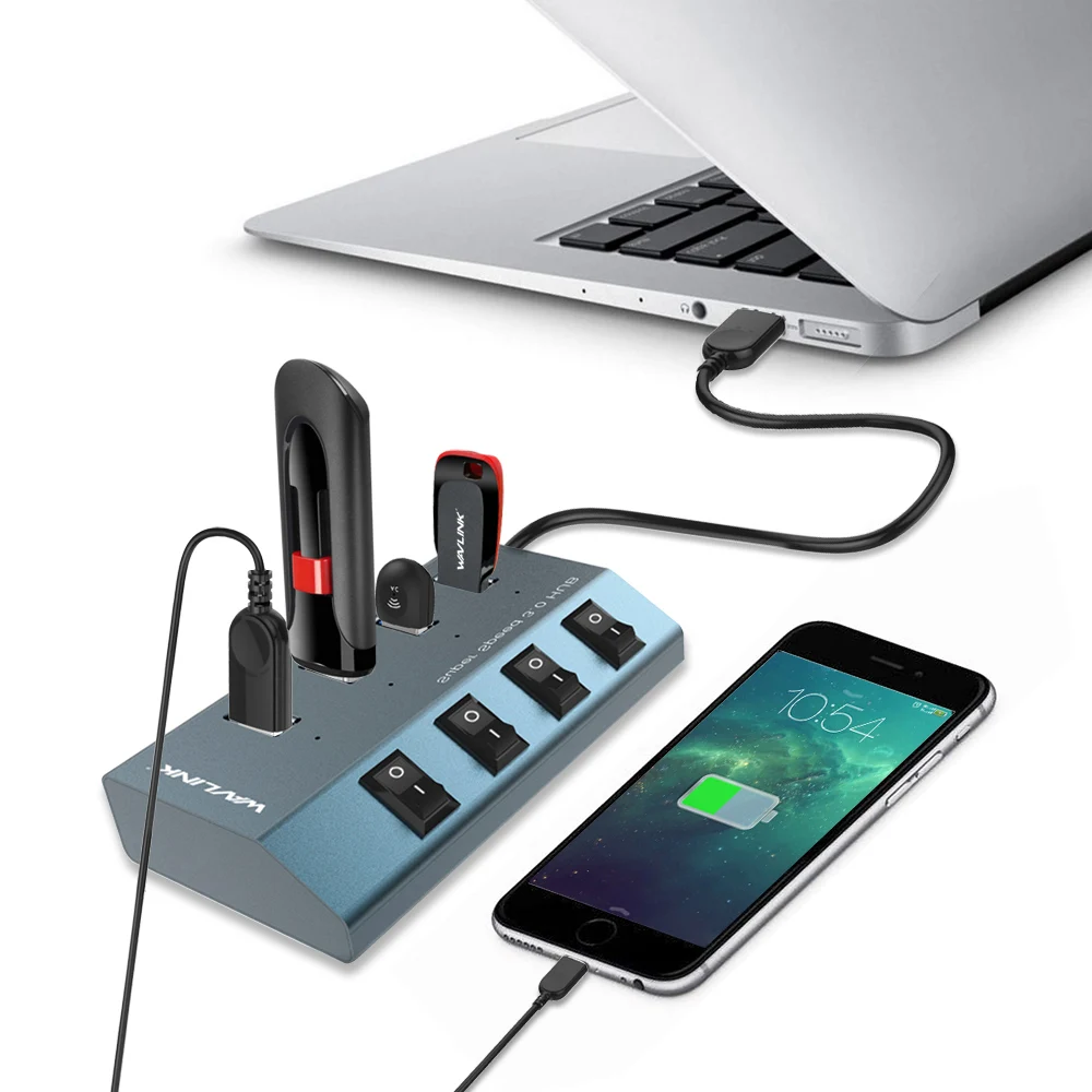 Вспышка Wavlink алюминиевая 3 0 дюйма с выключателем питания 4 /7 портов USB 0|USB-хабы| |