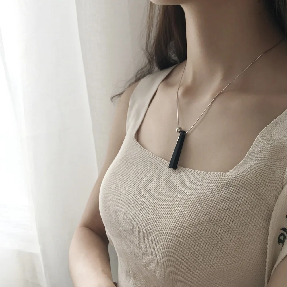 

2019 Fashion Hot 925 Sterling Silver Necklace For Lady Elegant Cuboid Agate Snake Chain 45cm Fine Jewelry Anniversary Gift