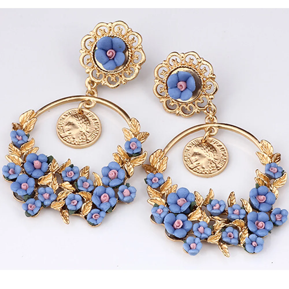 

Charmcci BIG trendy fashion high quality 4 color drop earring jewelry Europe wind rose flower branch dangle earrings for women
