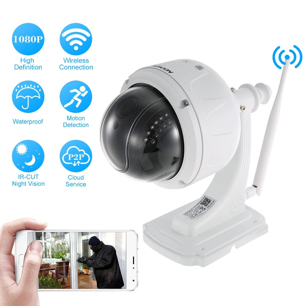KKmoon 1080P 2.0MP Беспроводная wifi купольная PTZ HD ip-камера для улицы 5X оптический зум Автофокус Объектив ночное видение для домашней безопасности