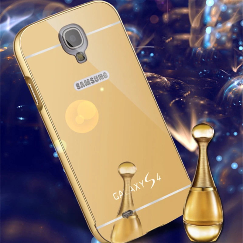 Роскошные чехлы для Samsung Galaxy S4 IV i9500 золотой алюминиевый рамка + зеркало Фундас металлическая акриловая задняя панель с покрытием.
