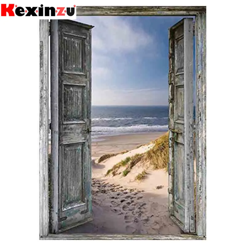 kexinzu Full Square/Round 5D Diy Diamond Painting Cross Stitch &quotDoor Beach&quot 3D Embroidery Mosaic Home Decor Gift K024 | Дом и сад