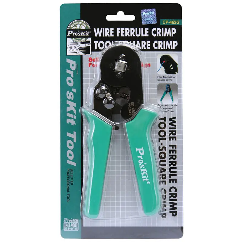 

Pro'skit CP-462G Adjustable Square Wire Crimpers Wire Ferrule Crimp Tool-Square Crimping Pliers Practical Line Pressing tool