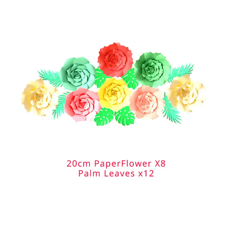 1set paper flower1 Летние тропические вечерние украшения для посуды, воздушные шары Алоха, листья пальмы, Гавайские, Луау, фламинго, вечерние принадлежности, свадебные украшения - Цвет: 1set paper flower1