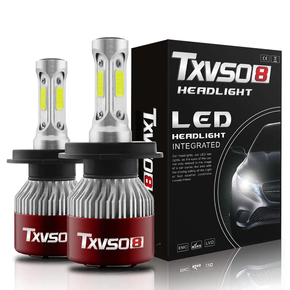 2 шт. Автомобильные светодиодные лампы Canbus H4 6000 К 144 Вт лм|Передние LED-фары для авто|