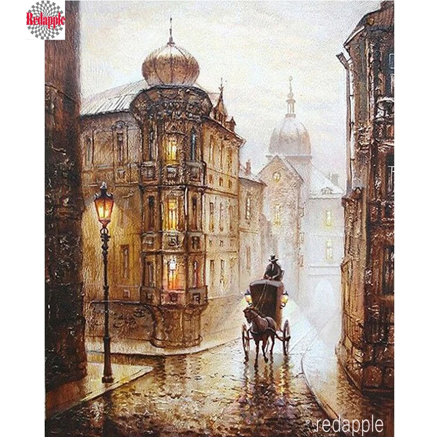

DIY Diamond Embroidery Cross Stitch Vintage Europe Street landscape diamond painting Full square Mosaic Rhinestone wall decor