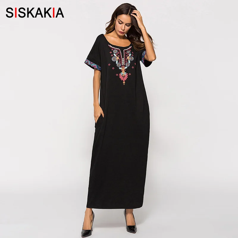 Женское платье с вышивкой Siskakia длинное городское лоскутного покроя Повседневное