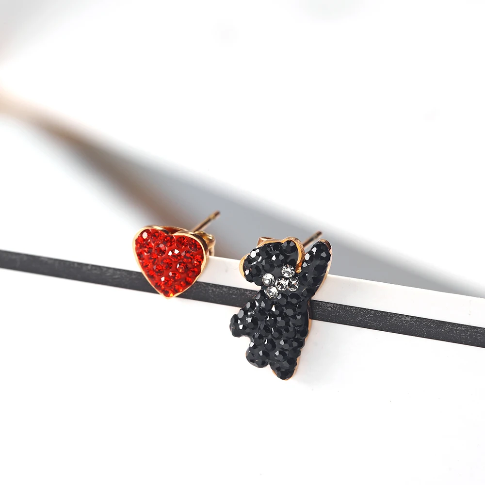 Женские серьги гвоздики с сердечками OUFEI сережки из нержавеющей стали цвета