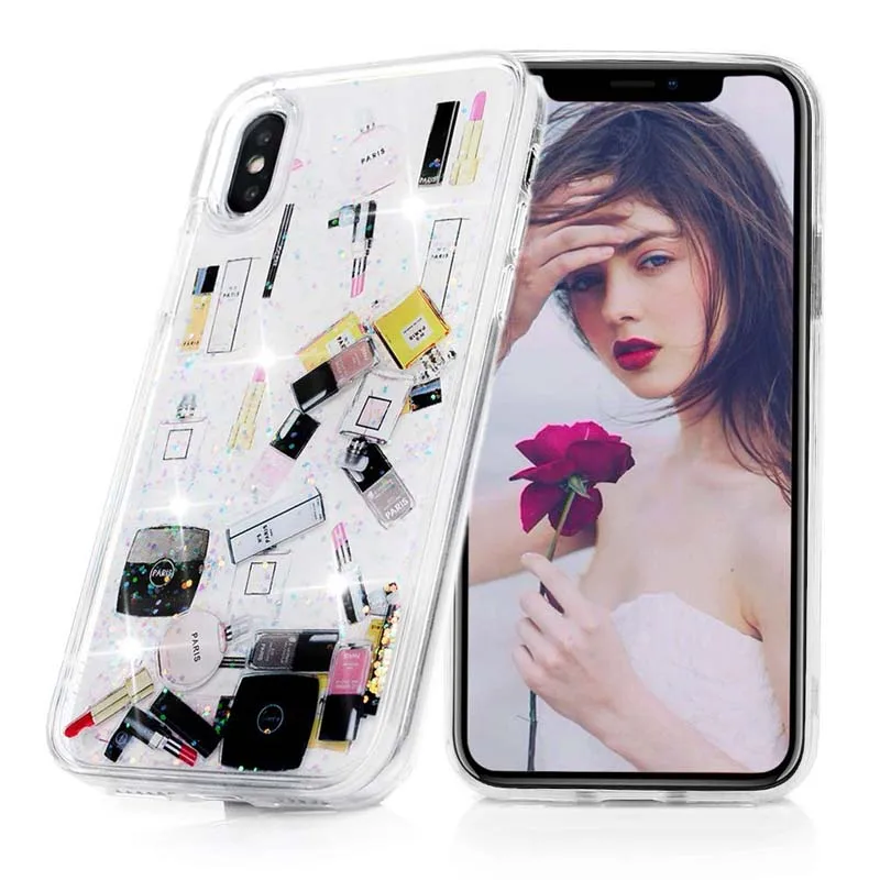 Модная косметика макияж губная помада парфюм зыбучий песок чехол для iPhone X XS Max XR