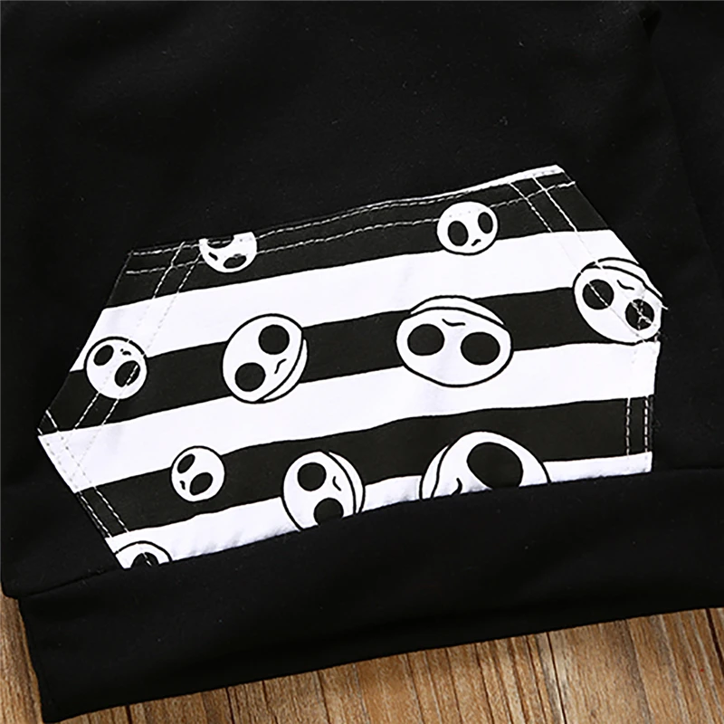 Комплект одежды на Хэллоуин для малышей топы в полоску с изображением скелета