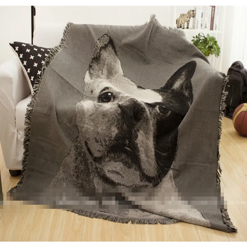 Single size lovely black&ampwhite bull dog sofa leisure blanket bedspread cotton thread retro&ampnostalgic throw free shipping | Дом и сад