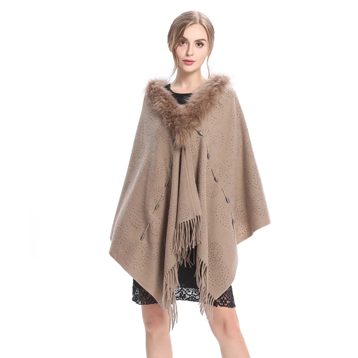 Khaki ZY87058 новое поступление Сексуальная женская и Женская Зимняя шерстяная модная пашминовая шаль из натурального меха енота женская меховая шаль - Цвет: Khaki