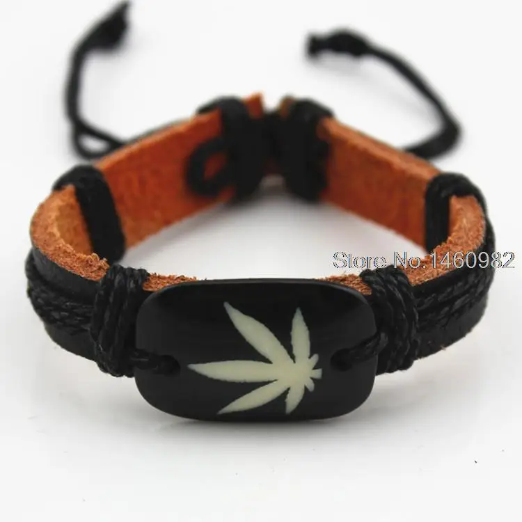 Vintage Fashion Handmade DIY Woven Leather Bracelet Resin Big Maple Leaf Adjustable Men's Gift YB010 | Украшения и аксессуары