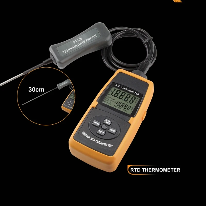 Портативный цифровой платиновый термометр сопротивления 200C-600C промышленные RTD Температура измерения 30 см PT100 зонд запись данных