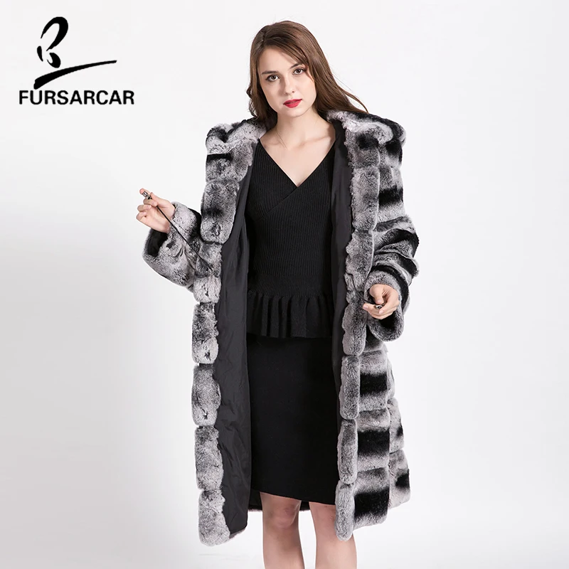 FURSARCAR натуральным кроличьего меха пальто Высокое качество 100% натуральная с мехом
