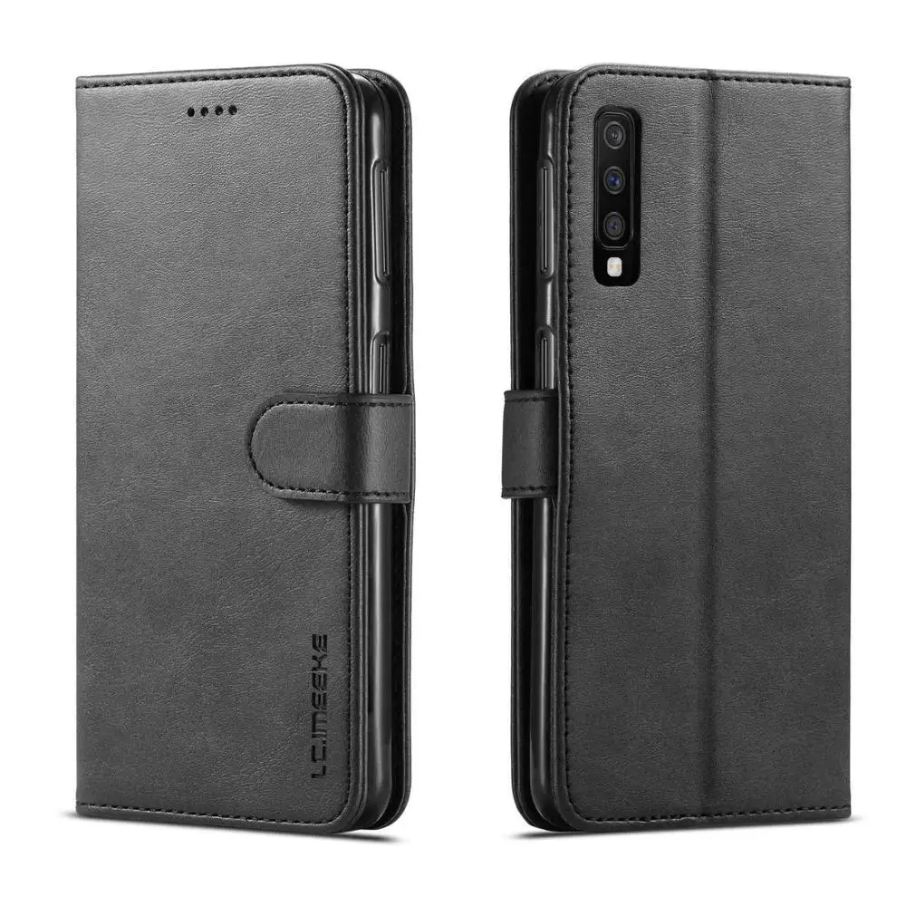 Роскошный кожаный флип чехол для samsung Galaxy A7 Мягкий силиконовый чехол держатель для карт кошелек чехол для samsung A7 - Цвет: Черный