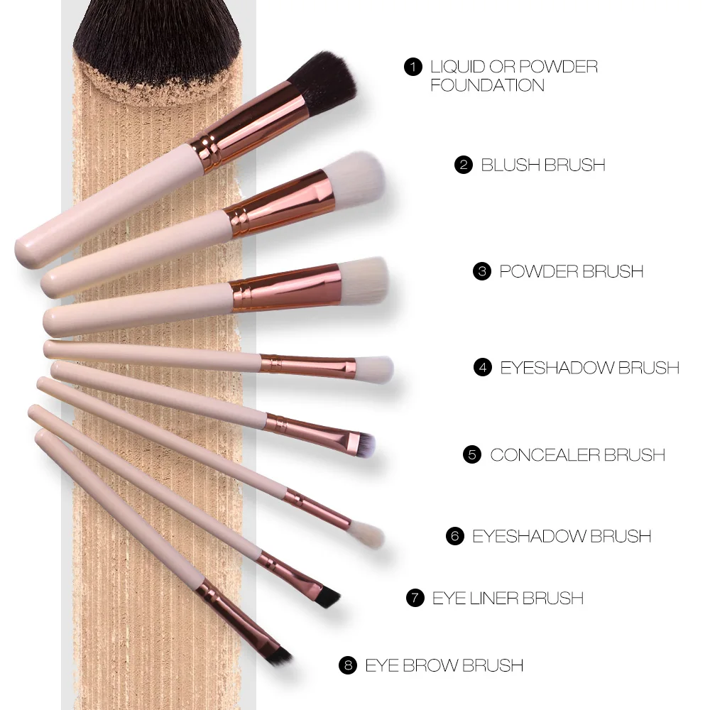 O.TWO.O 8pcs/lot Makeup Brushes Set Synthetic Cosmetic Powder Brush Blush Concealer Blusher Eyeshdow Eyeliner Eyebrow | Красота и