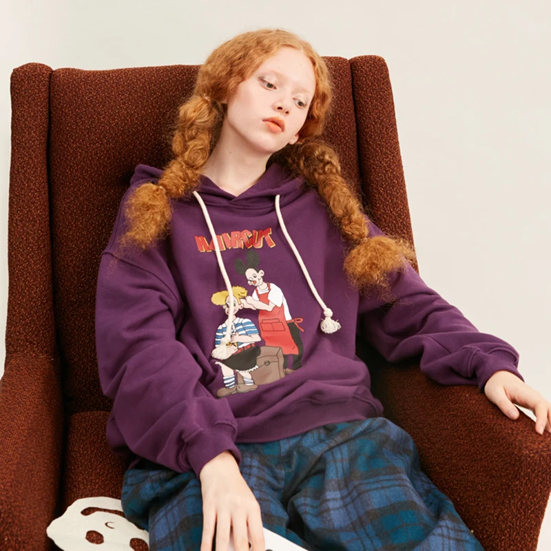 Женский хлопковый пуловер с вышивкой фиолетовый свободный джемпер буквенным