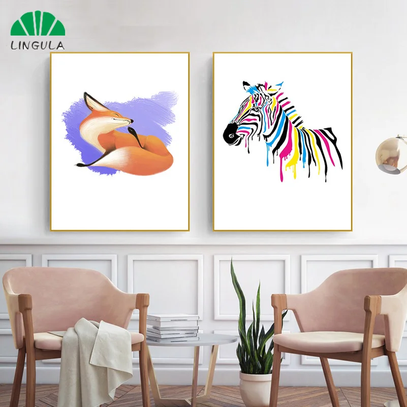 Lingul Зебра лиса птица Северный плакат Жираф холст настенная живопись маслом на