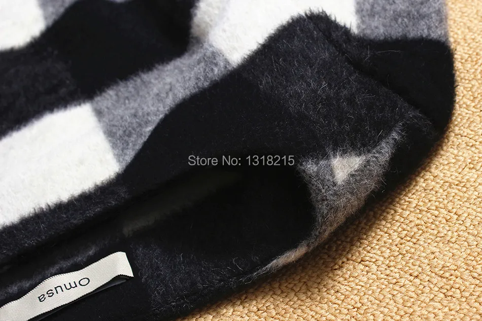 Europe station 2014 A/W fashion women's plaid print PU leather splicing short sleeve woolen dress ladies casual pencil | Женская