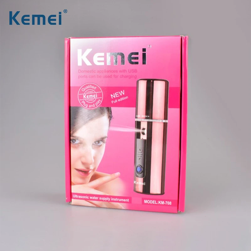 Kemei Ультразвуковой Nano Лица Пароход Handy Facial Spa Опрыскиватель 1 Час Быстрая Зарядка
