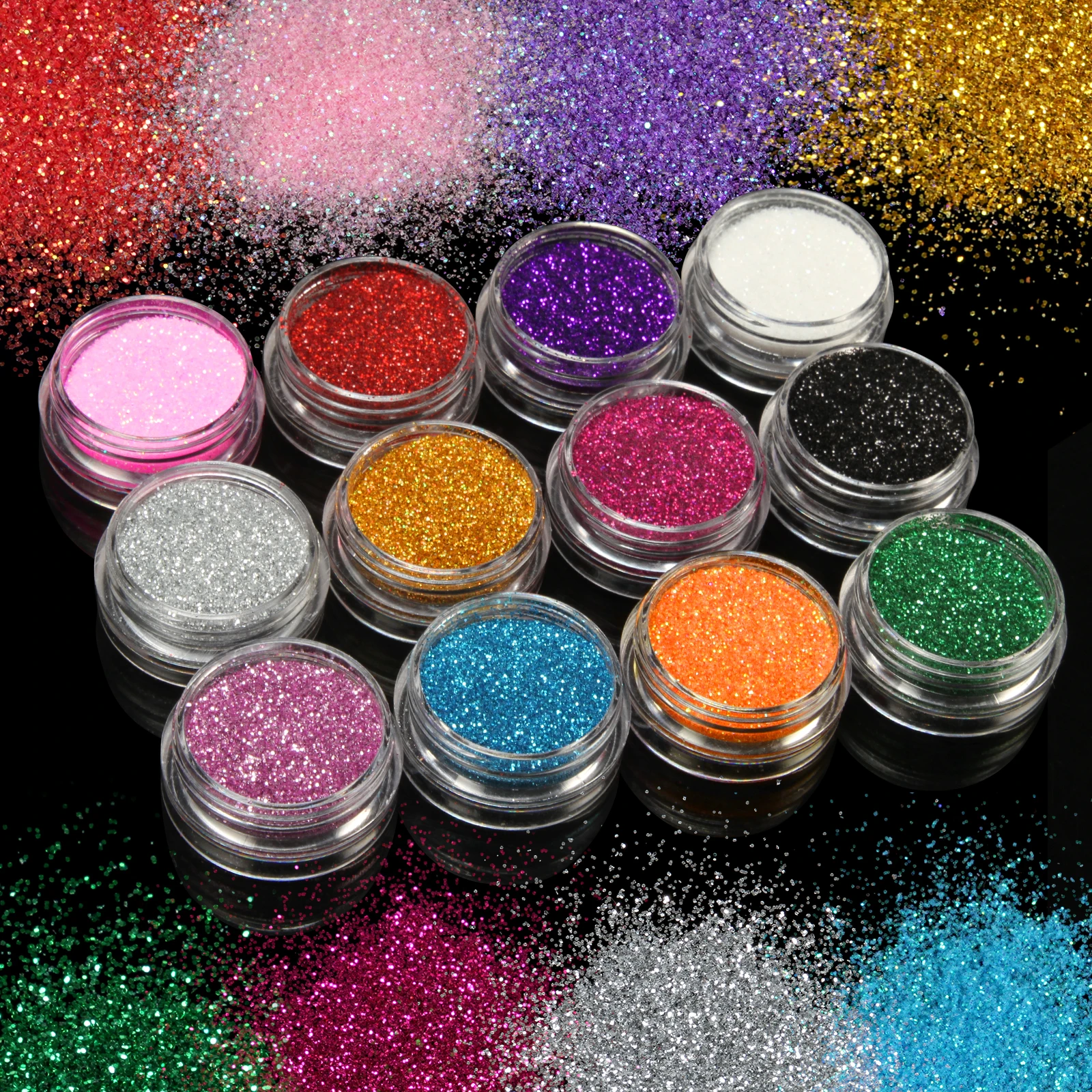 

12 PCS MIX COLOR GLITTER DUST POWDER SET for Nail Art ACRYLIC TIPS DECORATION