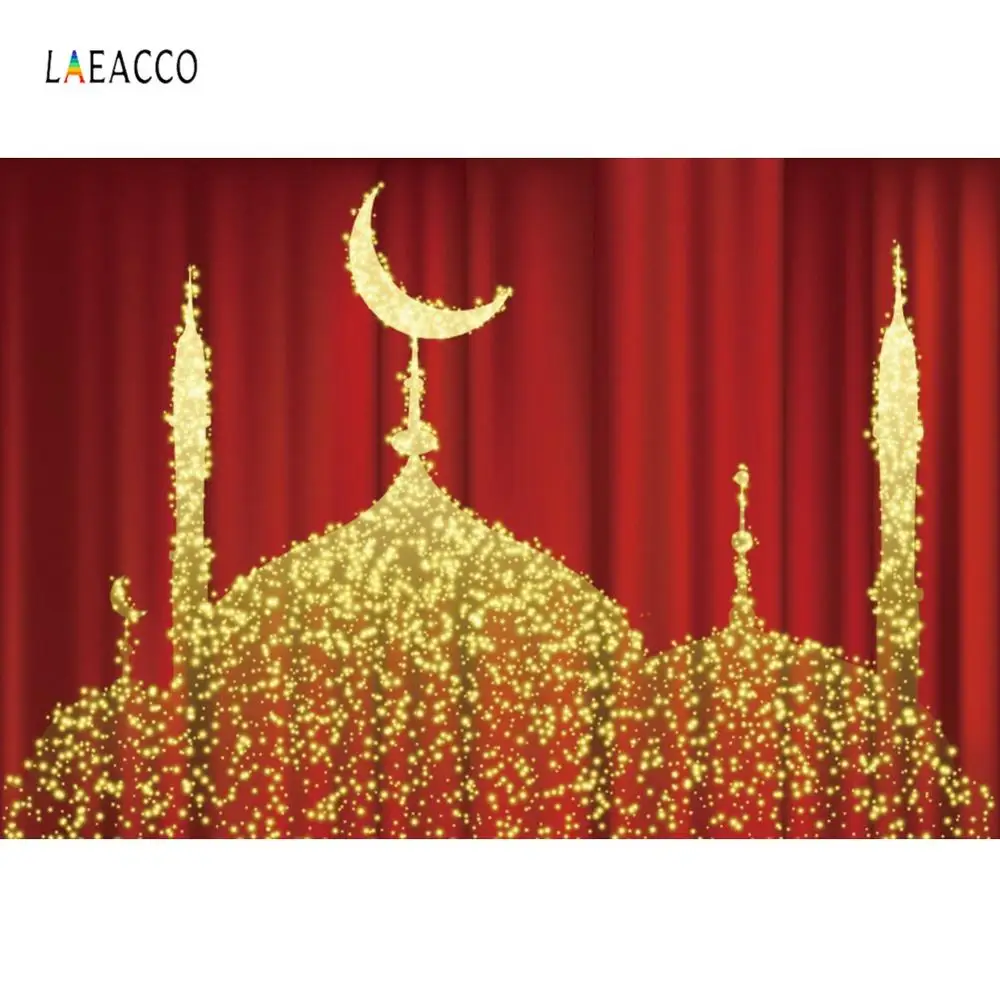 Виниловые фоны с золотой церковью луной точками EID Рамадан красные занавески