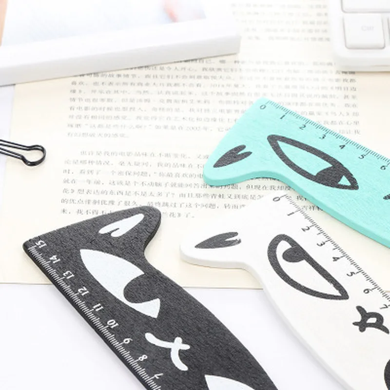 Personality Creative Stationery Cat Shape Wooden Ruler Cute Cartoon Student 15cm Length. | Канцтовары для офиса и дома