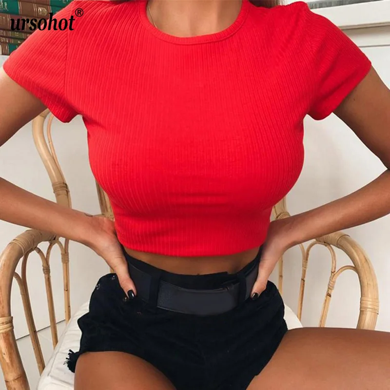 Женские облегающие футболки с круглым вырезом и коротким рукавом Ursohot уличная