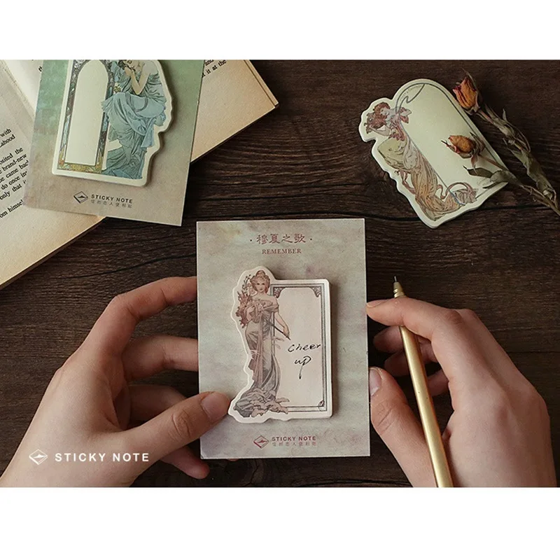 4 шт. стикеры Mucha art винтажные цветочные и красивые женские почтовые блокнот